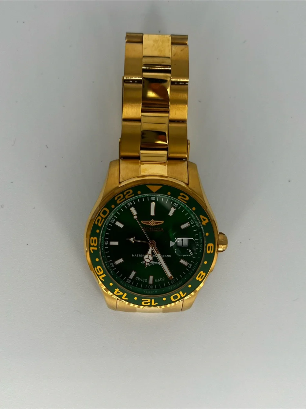 Invicta Gold and Green Men's Stainless Steel Bracelet Watch